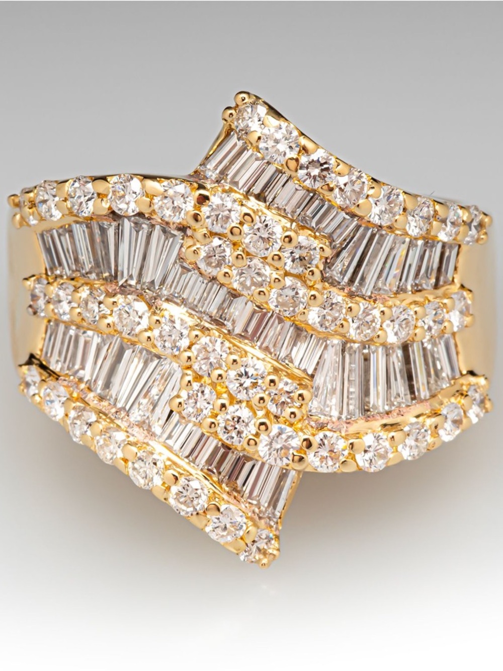 2 Carat Round & Baguette CZ Cluster Ring Yellow Gold Size 6 Sparkly